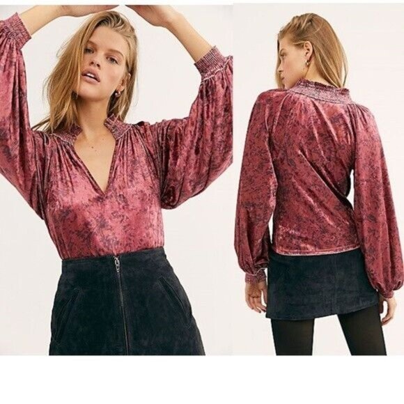 Free People Tops - Free People Top Go Get Em Velvet V Neck Long Balloon Sleeve